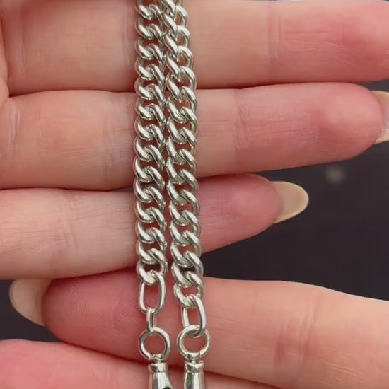 Vintage Curb Sterling Silver Bracelet / Extender with Double Dog Clip | 7.2"