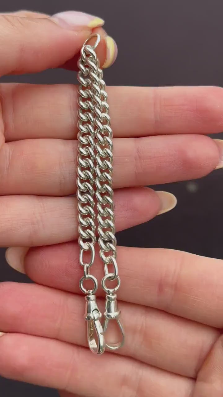 Vintage Curb Sterling Silver Bracelet / Extender with Double Dog Clip | 7.2"
