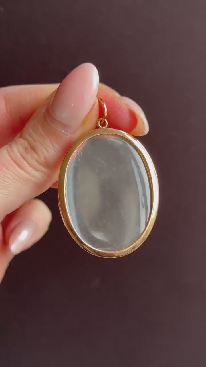 Antique Oval Glass 9ct Gold Photo Locket Pendant