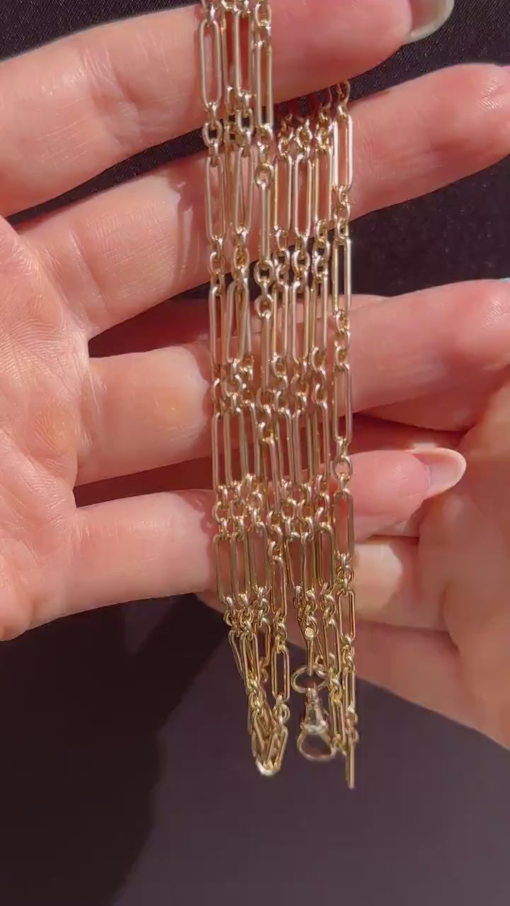 Antique Victorian 9ct Gold Paper Link Chain Necklace 41" Length