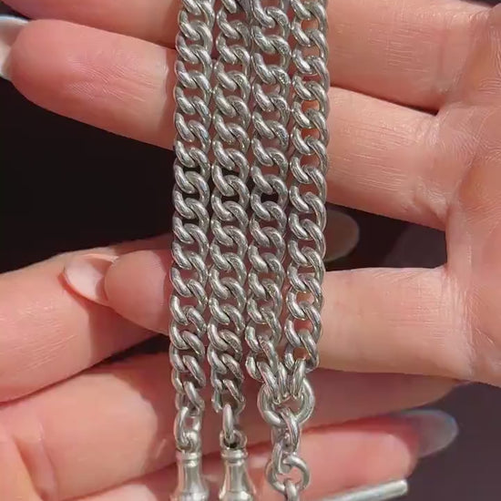 Antique Sterling Silver Curb Link Albert Watch Chain Necklace – 17.25"