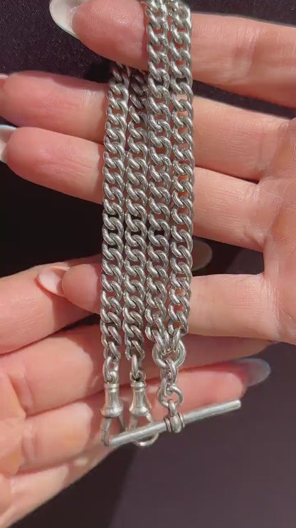 Antique Sterling Silver Curb Link Albert Watch Chain Necklace – 17.25"