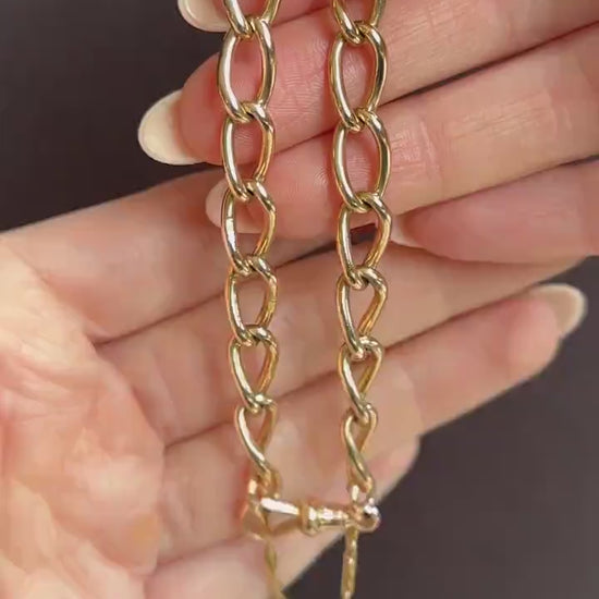 Antique 9ct Gold Twisted Open Curb Link Bracelet with Dog Clip | 8"