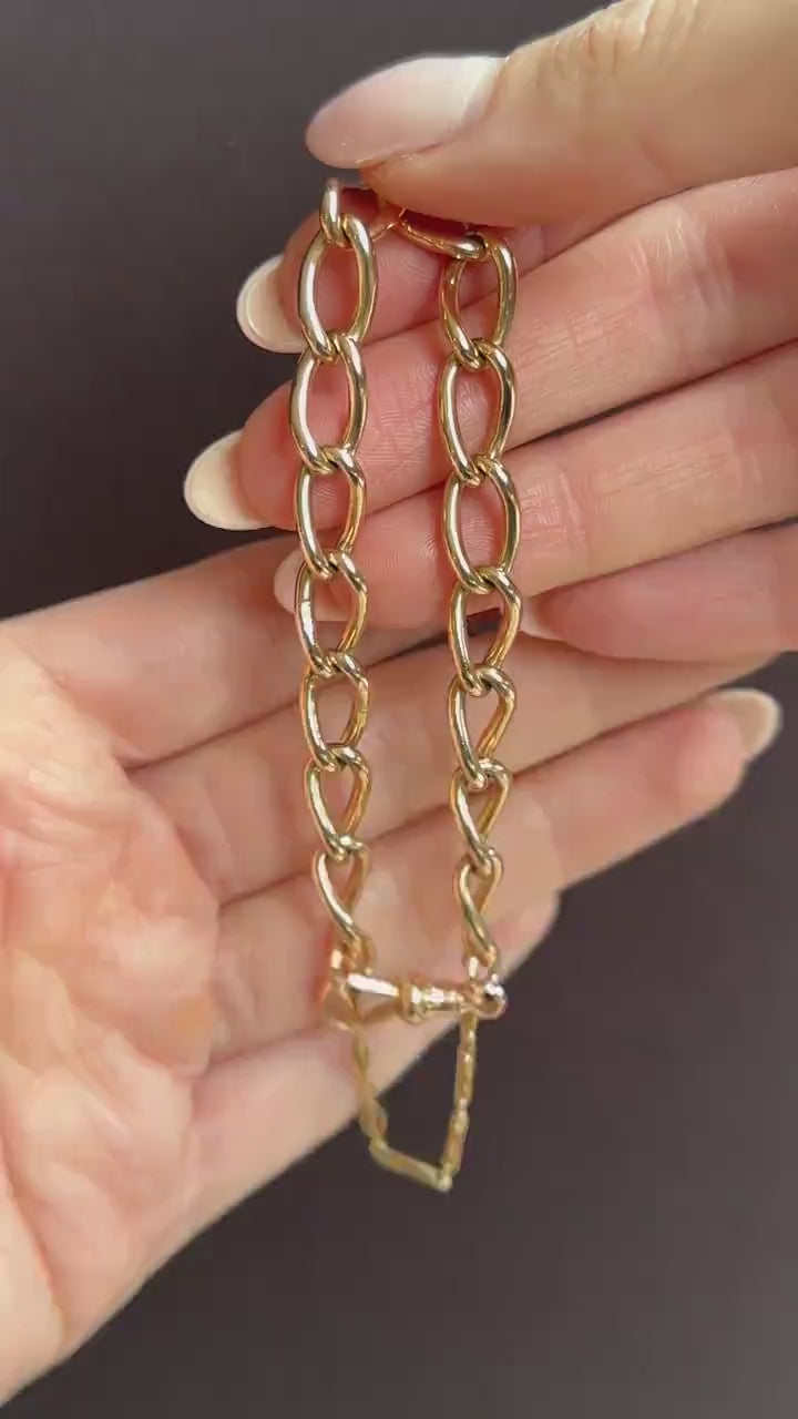 Antique 9ct Gold Twisted Open Curb Link Bracelet with Dog Clip | 8"