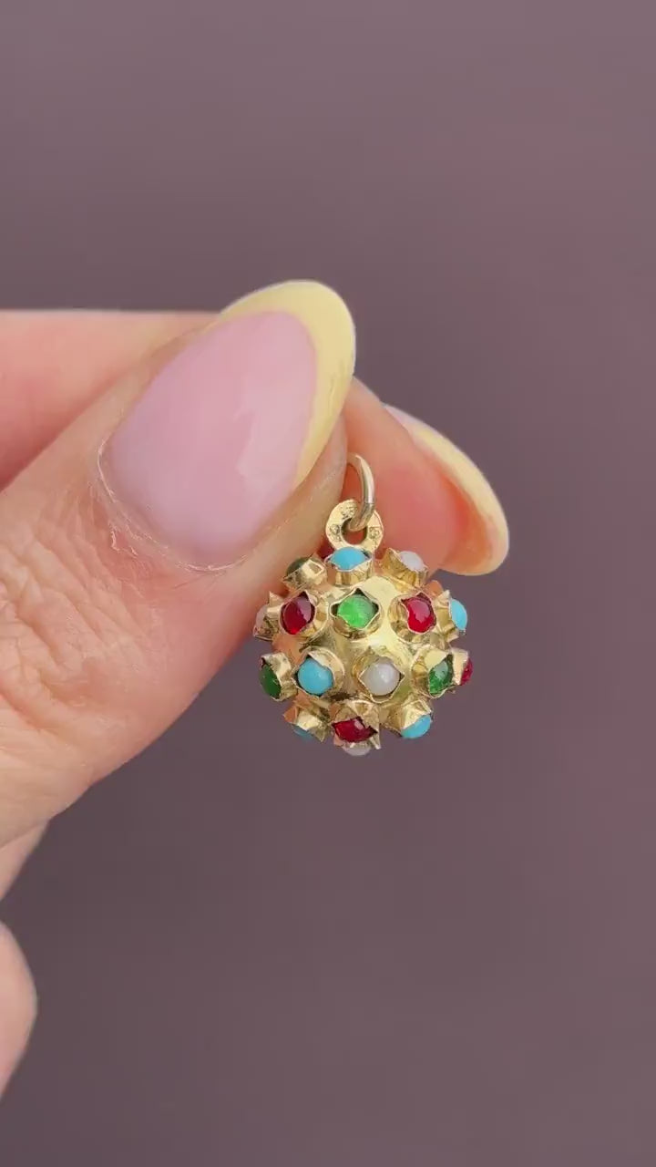 Vintage 9ct Gold Multi Gem Sputnik Charm Pendant