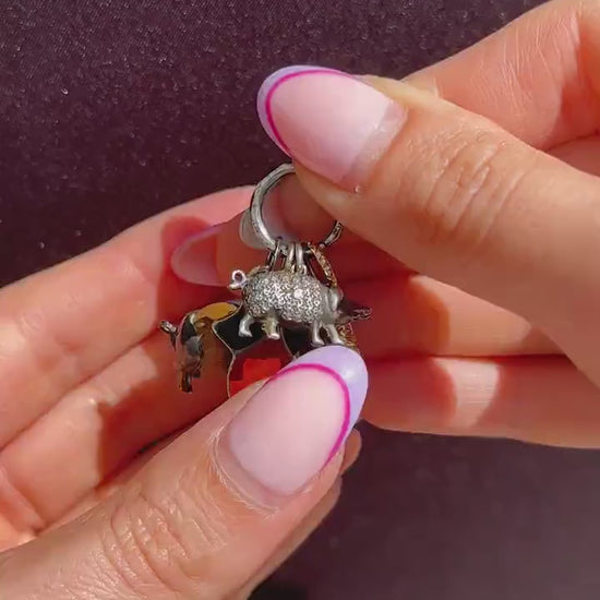 Antique Silver Lucky Charms on Split Ring (Pig, Ivy, Bugle)