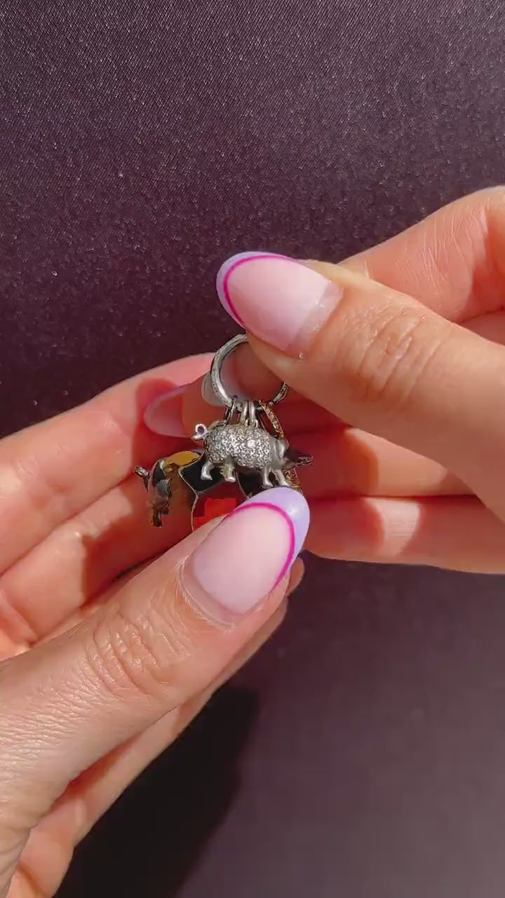 Antique Silver Lucky Charms on Split Ring (Pig, Ivy, Bugle)