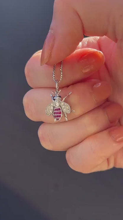 Ruby and Diamond Platinum Insect Bee Pendant | 0.25ct Diamond