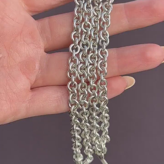 Vintage Sterling Silver Rolo Round Link Watch Chain Necklace with T-Bar and Dog Clips – 21"