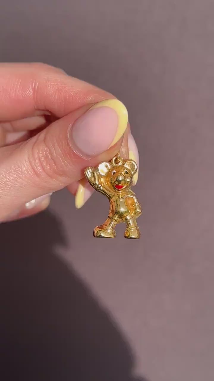 Vintage 9ct Gold Mickey Mouse Enamel Charm | Dated 1977
