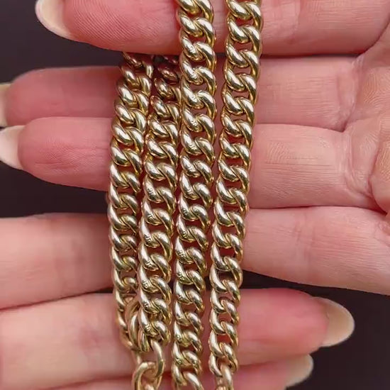 Antique 16" 9ct Gold Double Dog Clip Albert Curb Watch Chain Necklace