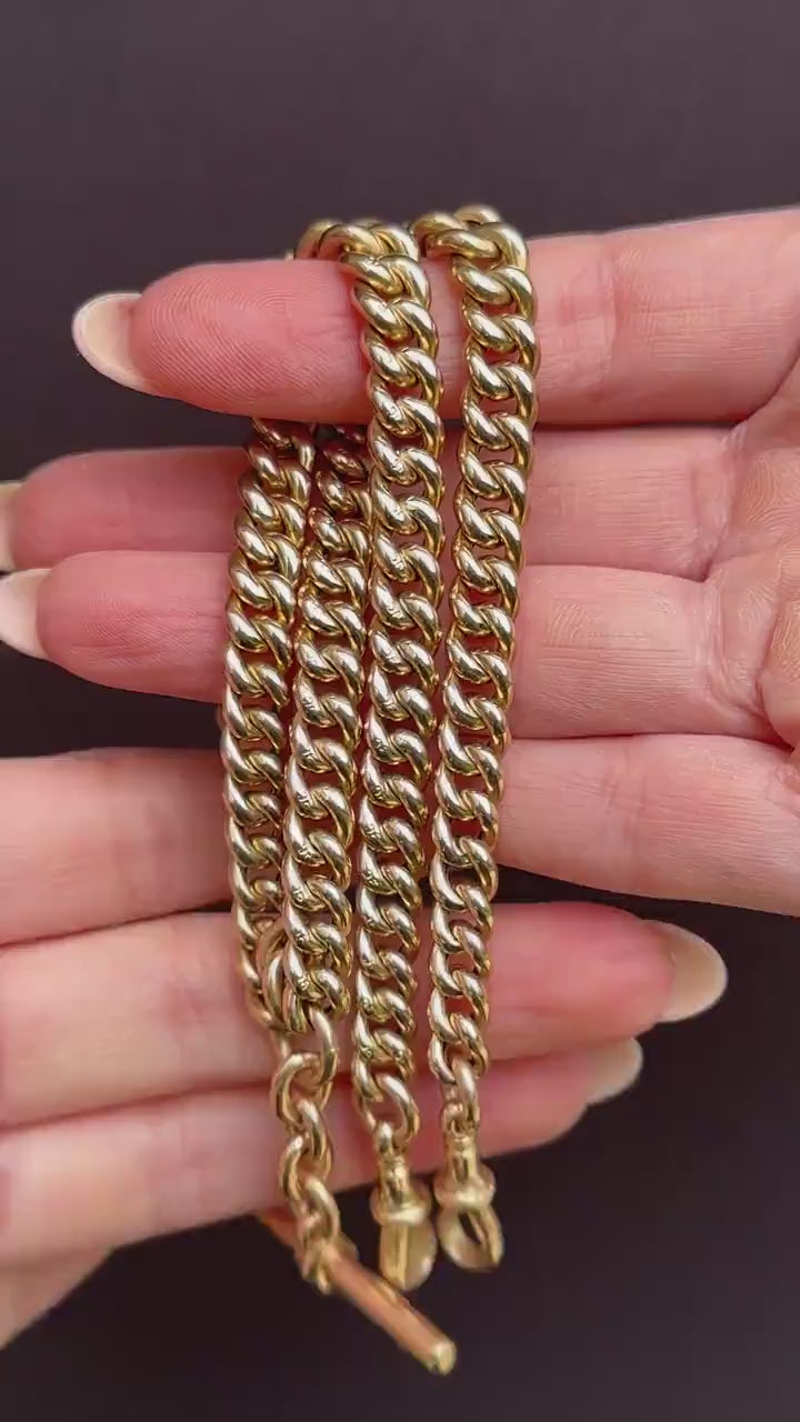 Antique 16" 9ct Gold Double Dog Clip Albert Curb Watch Chain Necklace
