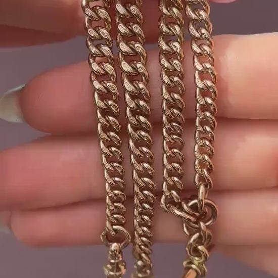 Antique 15.75" 9ct Gold Double Dog Clip Albert Curb Watch Chain Necklace
