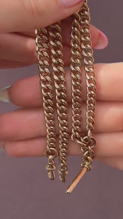 Antique 15.75" 9ct Gold Double Dog Clip Albert Curb Watch Chain Necklace