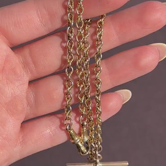 Antique 9ct Gold Love Knot Link Double Albert Watch Chain Necklace | 14.5"