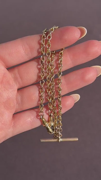 Antique 9ct Gold Love Knot Link Double Albert Watch Chain Necklace | 14.5"