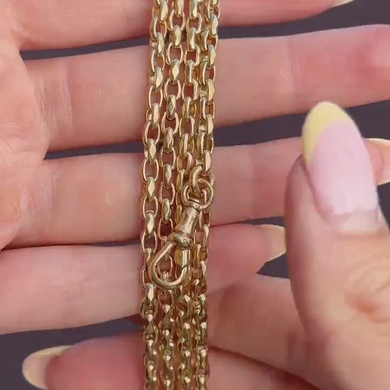 Antique 18ct Rolled Gold Faceted Belcher Link Guard Chain Necklace with Dog Clip | 56"