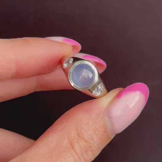 Certified 4.18ct Star Sapphire and Diamond Three Stone Platinum Band Ring