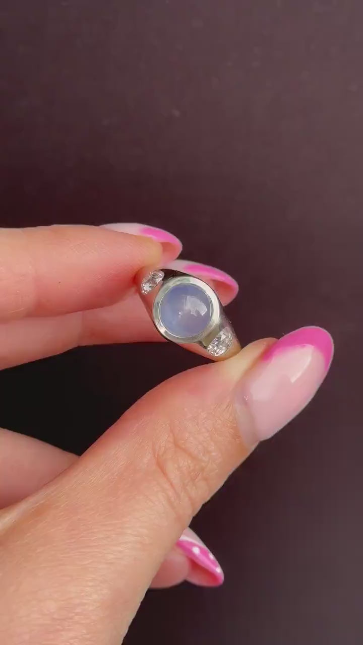 Certified 4.18ct Star Sapphire and Diamond Three Stone Platinum Band Ring