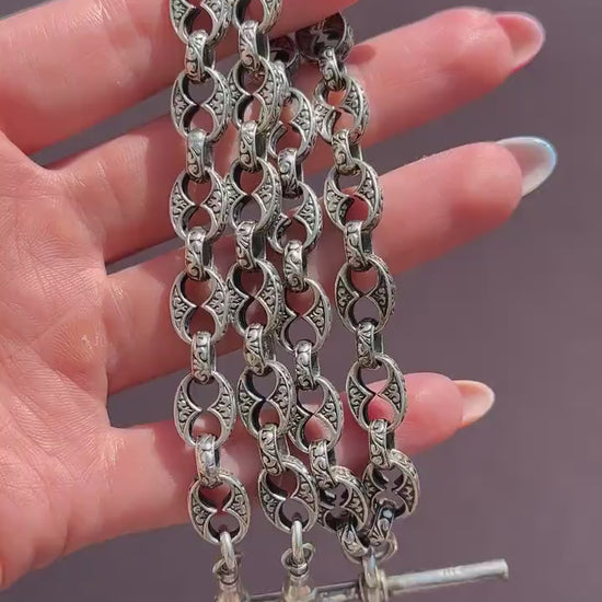 Vintage Sterling Silver 18.25" Mariner Anchor Link Chain Necklace with T-Bar