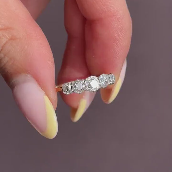 Antique 0.98ct Old Cut Diamond Five Stone 18ct Gold Platinum Ring