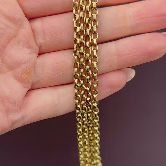 Antique Long Faceted Belcher Rolled Gold Guard Muff Chain Necklace | 52" Length with Dog Clip