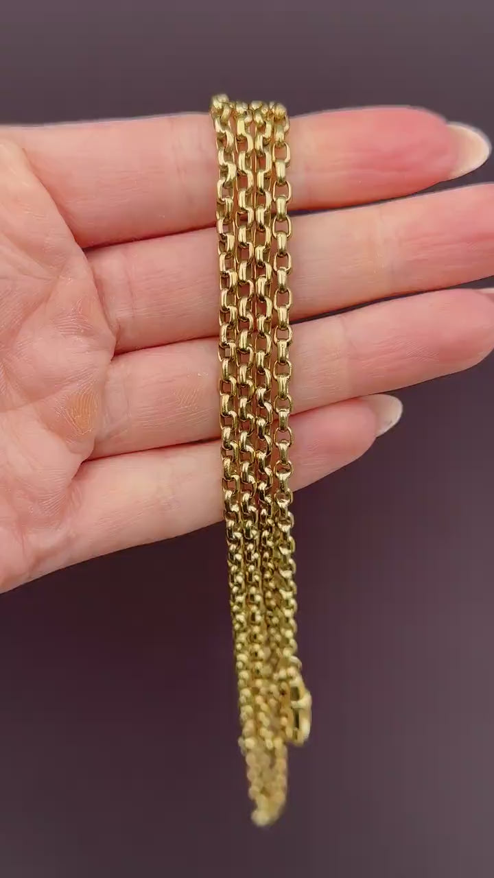 Antique Long Faceted Belcher Rolled Gold Guard Muff Chain Necklace | 52" Length with Dog Clip