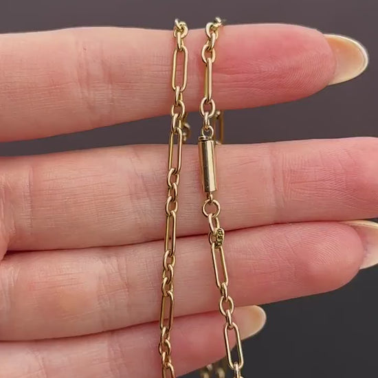 Antique 15ct Gold Paperlink Trombone Chain Necklace with Barrel Clasp | 18.5" Length