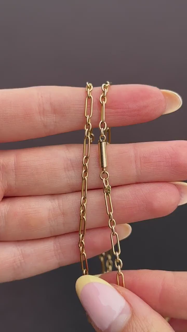 Antique 15ct Gold Paperlink Trombone Chain Necklace with Barrel Clasp | 18.5" Length