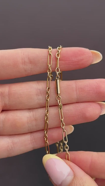 Antique 15ct Gold Paperlink Trombone Chain Necklace with Barrel Clasp | 18.5" Length