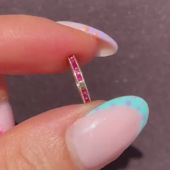 French Cut Ruby 18ct Gold Engraved Connector Bail Charm