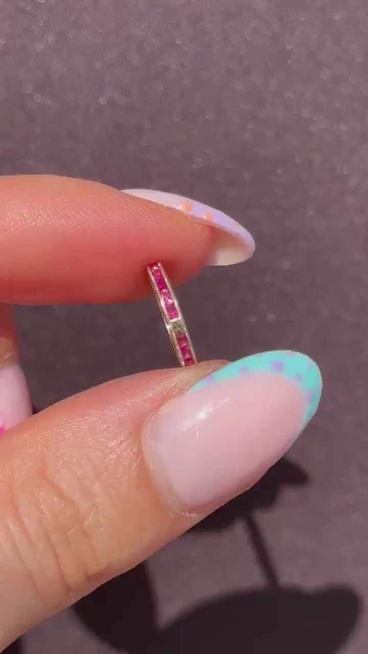 French Cut Ruby 18ct Gold Engraved Connector Bail Charm