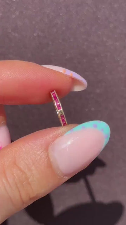 French Cut Ruby 18ct Gold Engraved Connector Bail Charm