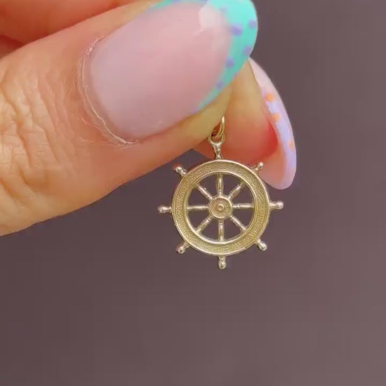 Vintage 9ct Yellow Gold Ship Wheel Nautical Charm Pendant