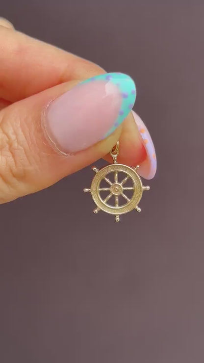 Vintage 9ct Yellow Gold Ship Wheel Nautical Charm Pendant