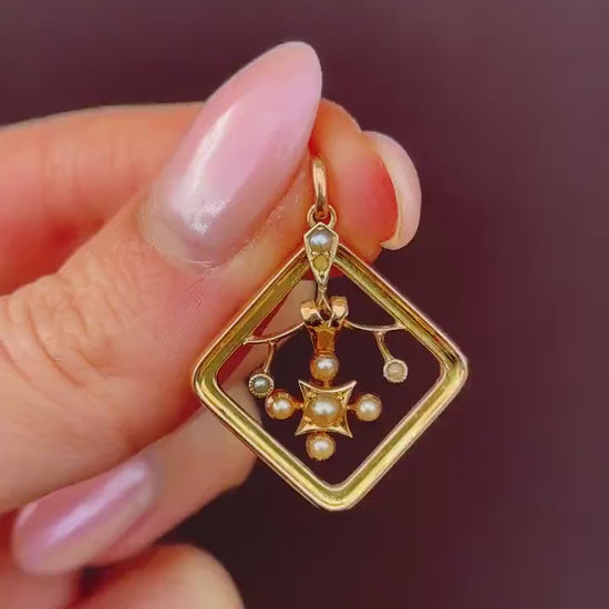 Antique 9ct Gold Pearl Floral Pendant