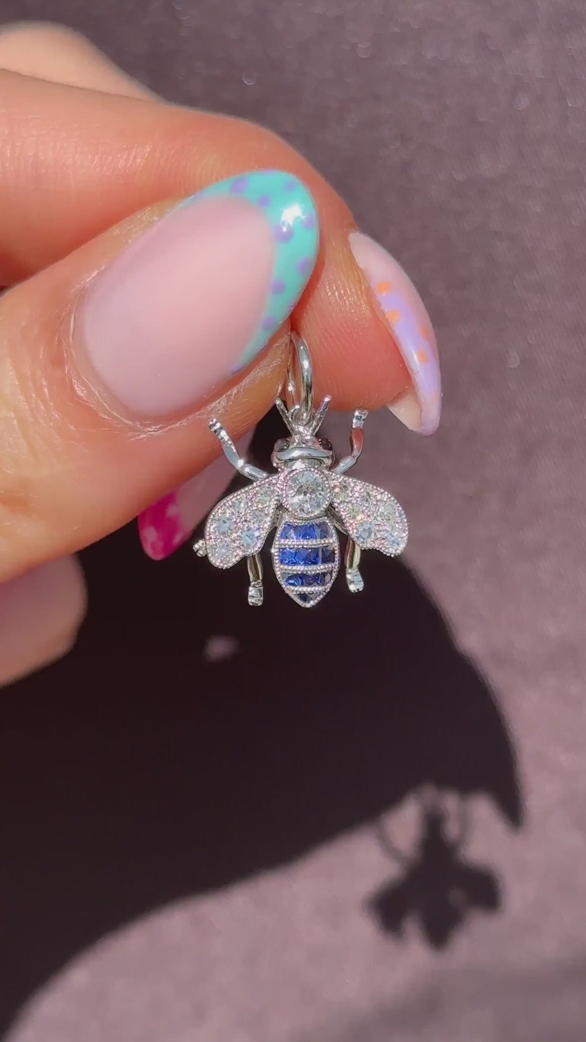 Blue Sapphire and Diamond Platinum Insect Bee Pendant | 0.25ct Diamond