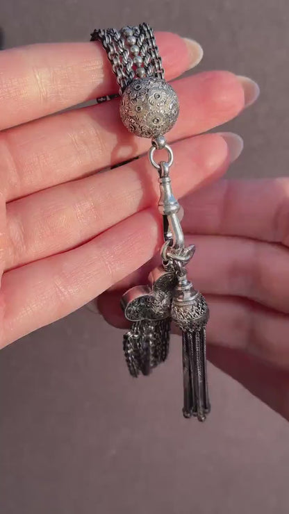 Antique Silver Multi-Strand Large Albertina Albert Chain Bracelet | 8.5"