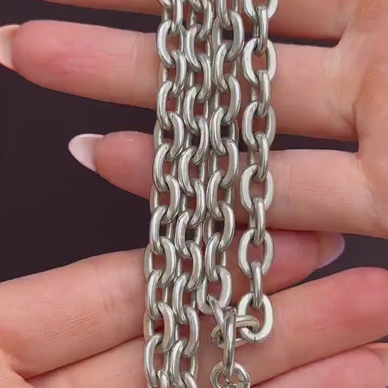 Vintage Sterling Silver Oval Cable Link Watch Chain Necklace with T-Bar and Dog Clips – 21"