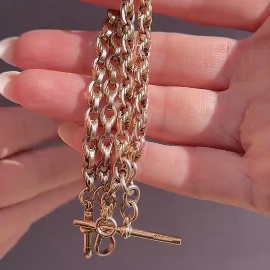 Art Deco '1929' 9ct Gold Love Knot Link Double Albert Watch Chain Necklace | 15"