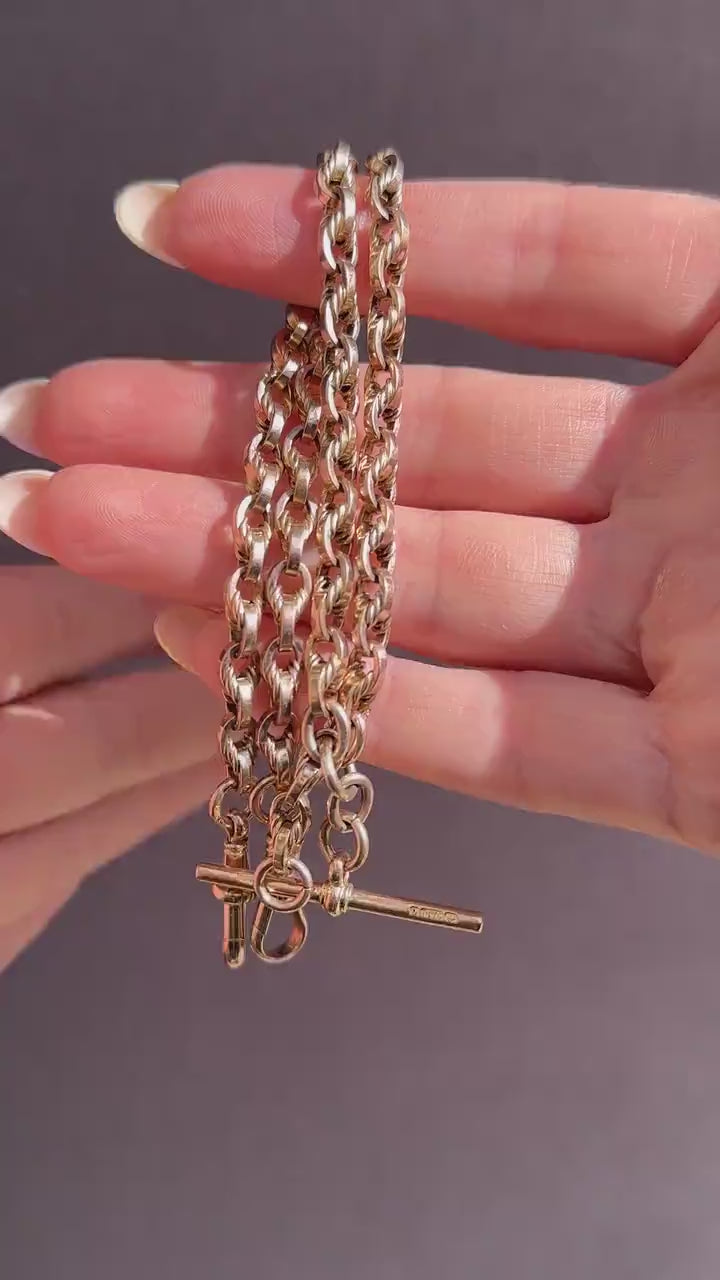 Art Deco '1929' 9ct Gold Love Knot Link Double Albert Watch Chain Necklace | 15"
