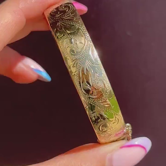 Vintage Rolled Gold Engraved Bangle Bracelet