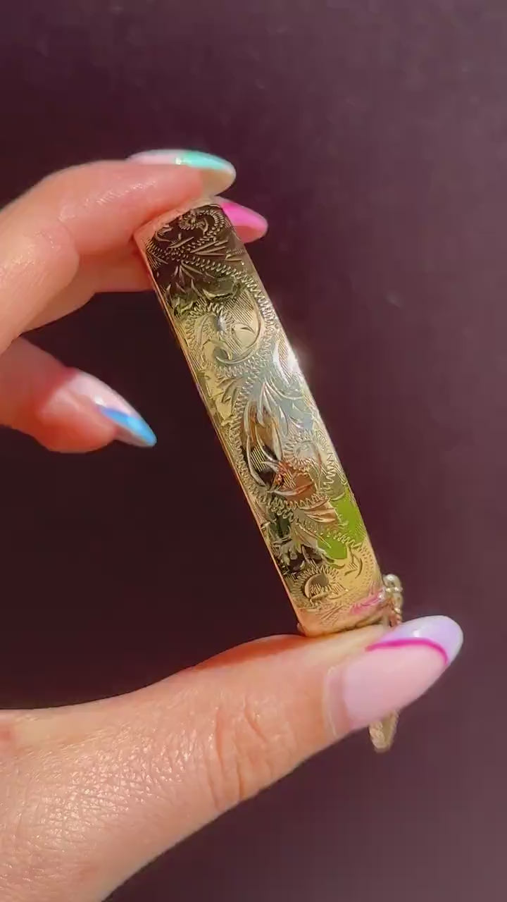 Vintage Rolled Gold Engraved Bangle Bracelet