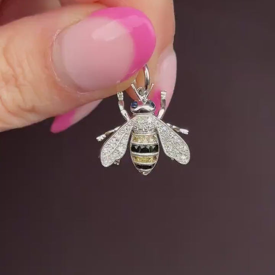 Yellow Sapphire Onyx and Diamond Platinum Insect Bee Pendant