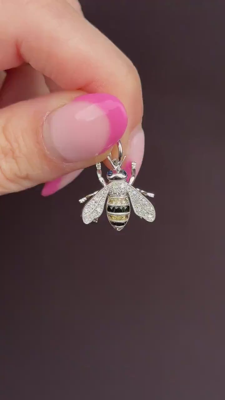 Yellow Sapphire Onyx and Diamond Platinum Insect Bee Pendant