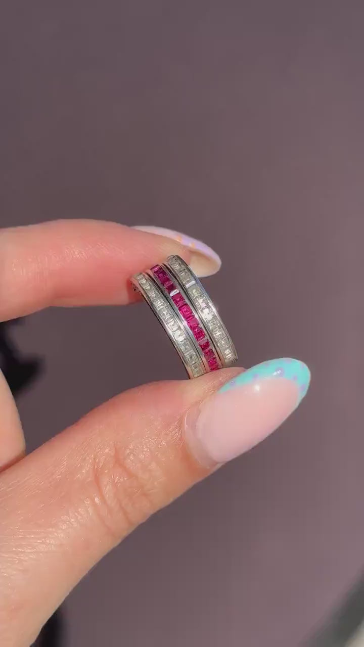 Art Deco Paste Swivel Flip "Day and Night" Sterling Silver Eternity Band Ring | Antique