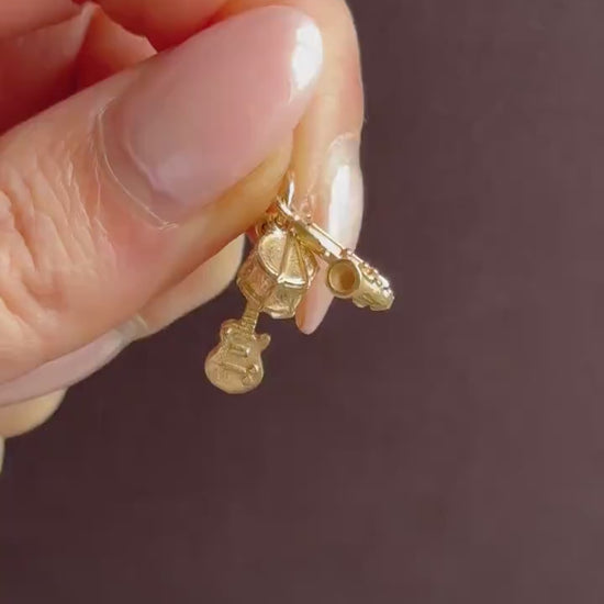 Vintage 9ct Gold Trio of Musical Instruments Charm Pendant