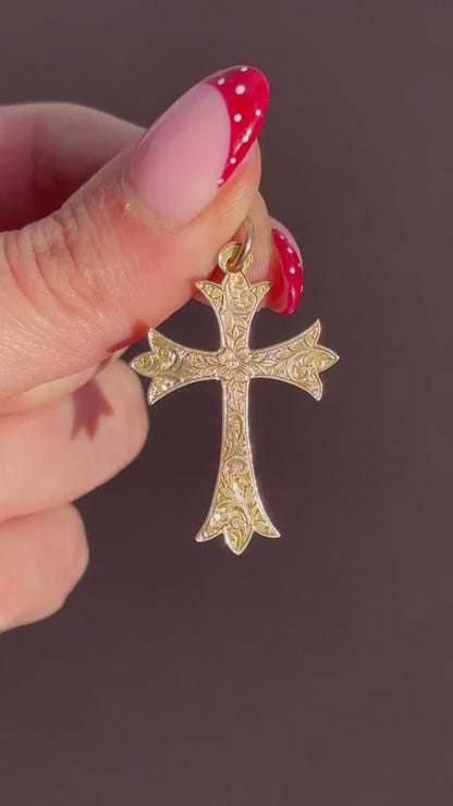Antique Edwardian 9ct Gold Engraved Cross Pendant | Chester 1904