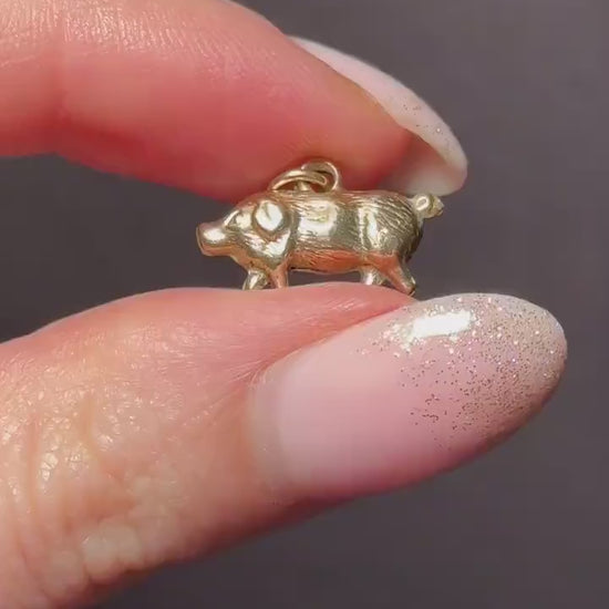 Antique 9ct Gold Pig Charm Pendant