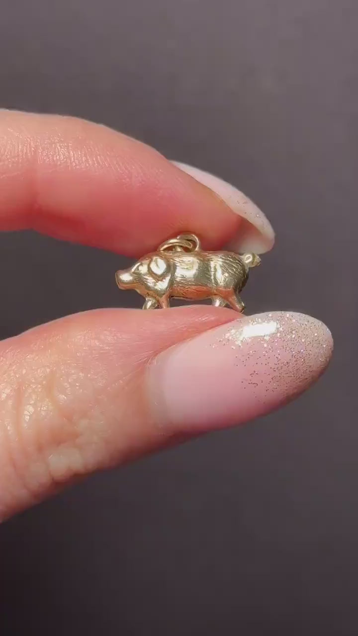 Antique 9ct Gold Pig Charm Pendant